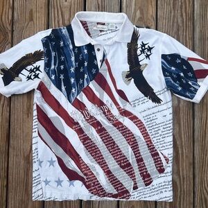 American Summer Polo Mens Large All Over Print American Eagle Constitution USA